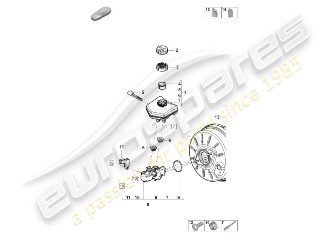 porsche 2023 (panamera 971-2) vorratsbehälter des tandem-hauptbremszylinders mit anbauteilen teilediagramm