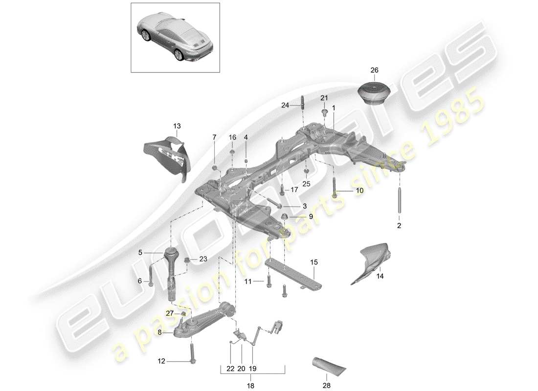 porsche 2018 (991-2 turbo) quertraeger ersatzteildiagramm
