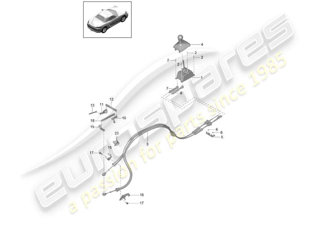 porsche 2022 (718 boxster) schaltmechanismus schaltgetriebe teilediagramm