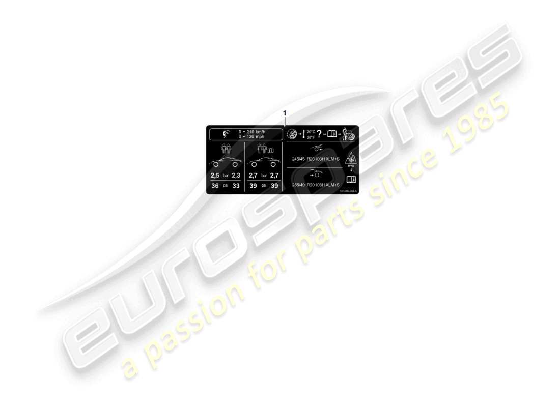 porsche 2025 (taycan 9j1-2) typenschild für alle länder, reifendruck nicht usa, ca- für allwetterreifen nada, mexiko ersatzteildiagramm