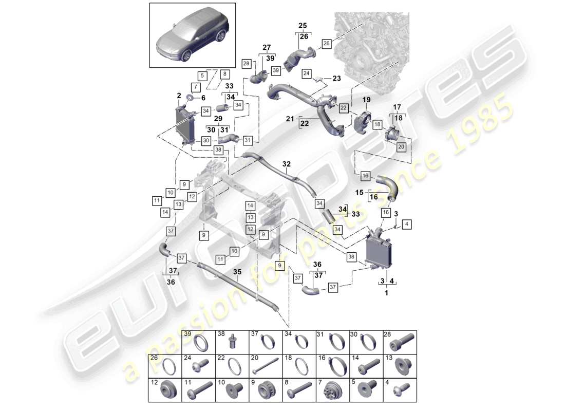 porsche 2023 (cayenne e3 9ya/9yb) ladeluftkühler druckrohr drosselklappenadapter teilediagramm