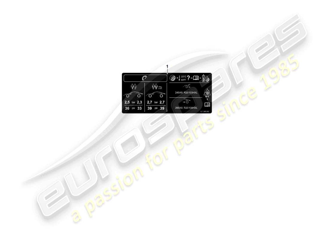 porsche 2025 (taycan 9j1-2) typenschild für alle länder, reifendruck nicht usa, ca- für sommerreifen nada, mexiko ersatzteildiagramm