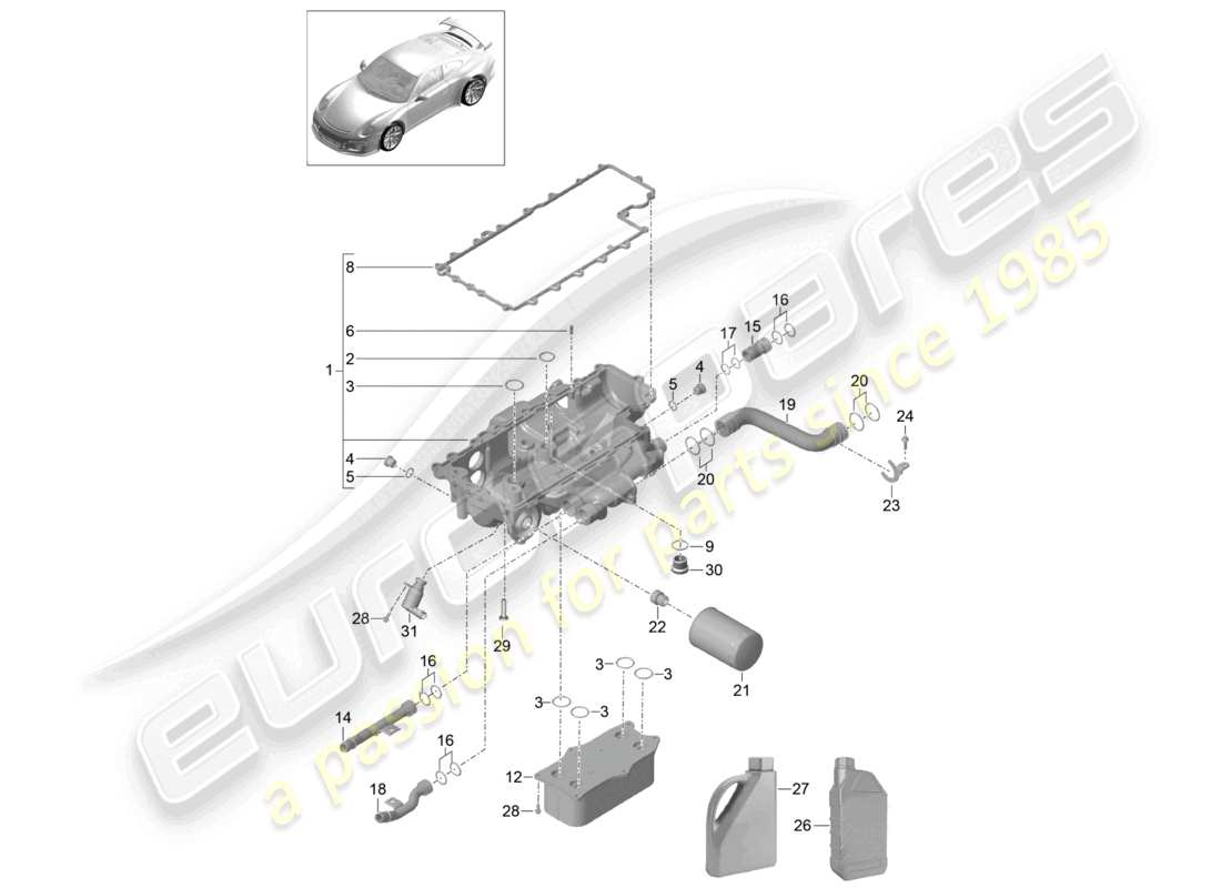 porsche 2021 (991-2 r/gt3/rs) ölfilterkonsolen-teilediagramm