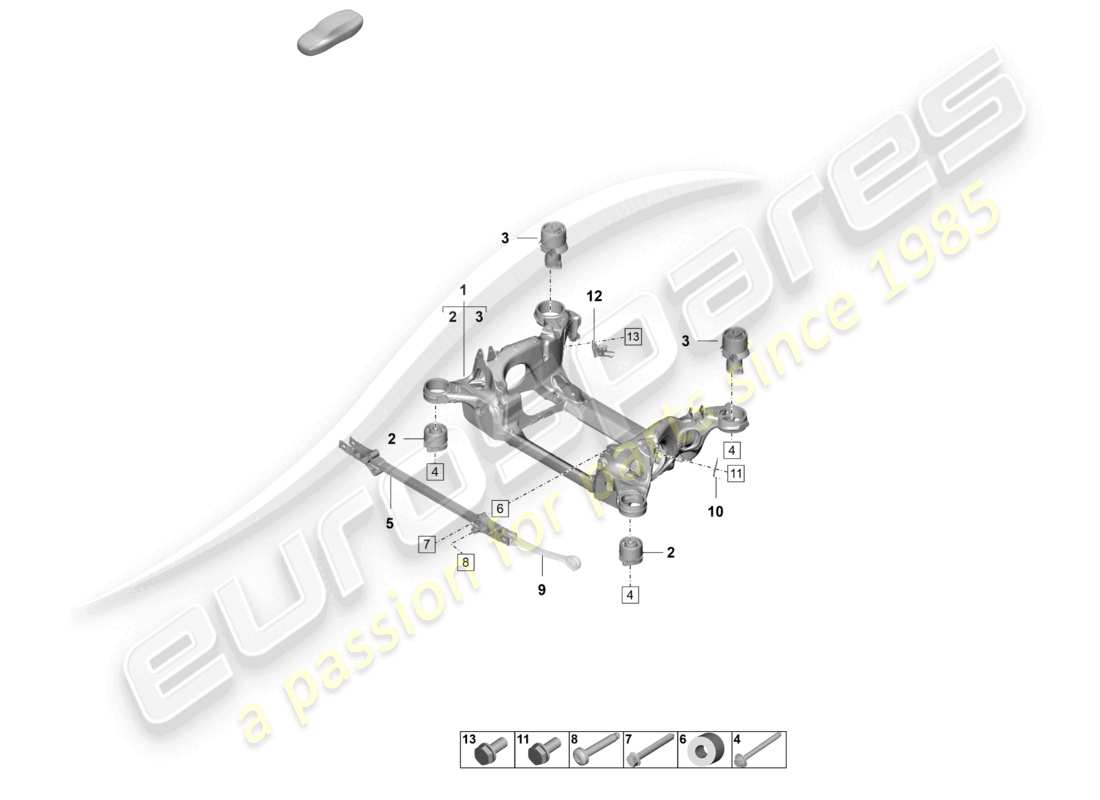 porsche 2025 (taycan 9j1-2) teilediagramm des aufhängungshilfsrahmens