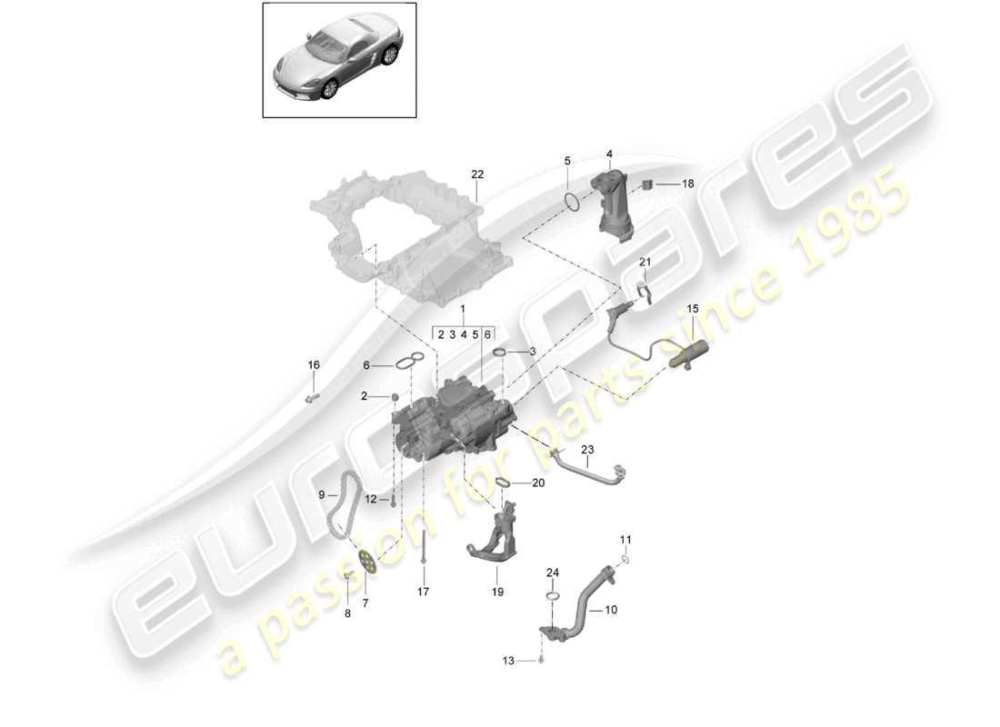 porsche 2023 (718 boxster) motor (öldruck/schmierung) ölpumpe teilediagramm