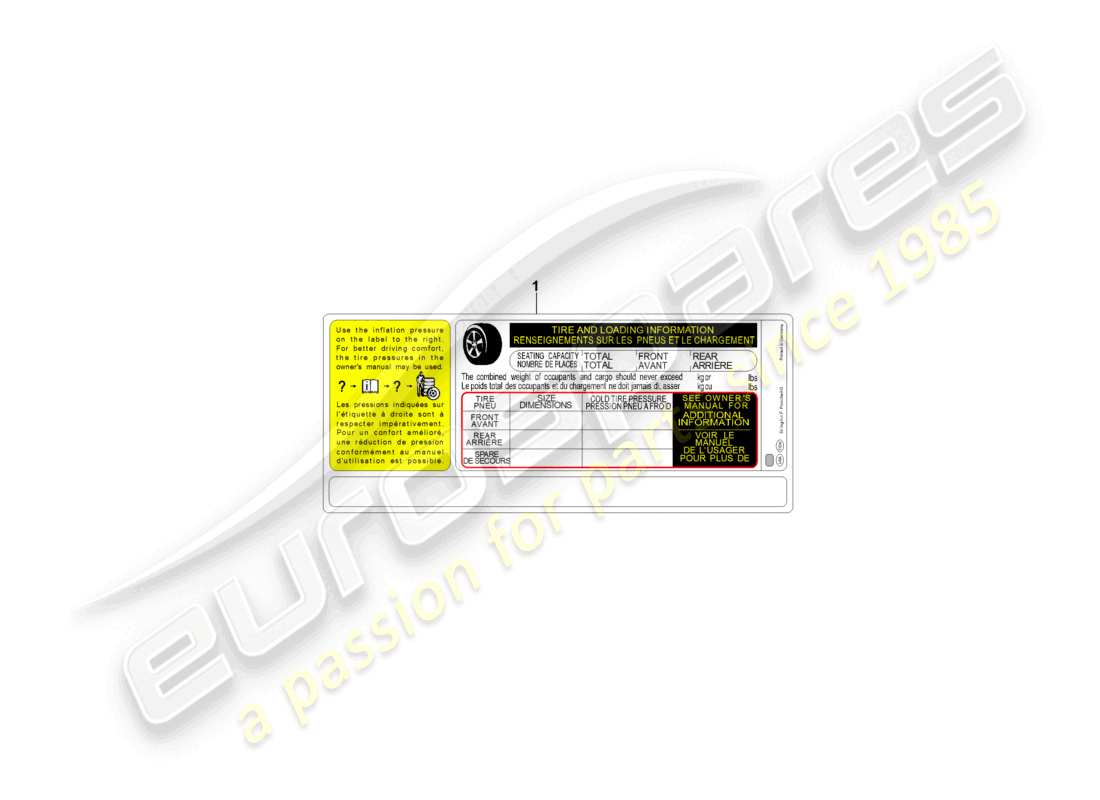 porsche 2026 (taycan 9j1-2) typenschild für reifendruck in den usa. ersatzteildiagramm
