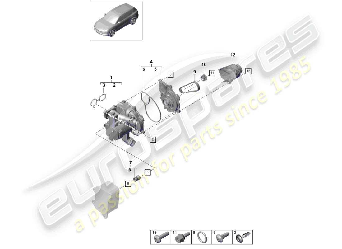 porsche 2022 (cayenne e3 9ya/9yb) kühlmittelregler kühlmittelpumpe anschlussstück teilediagramm