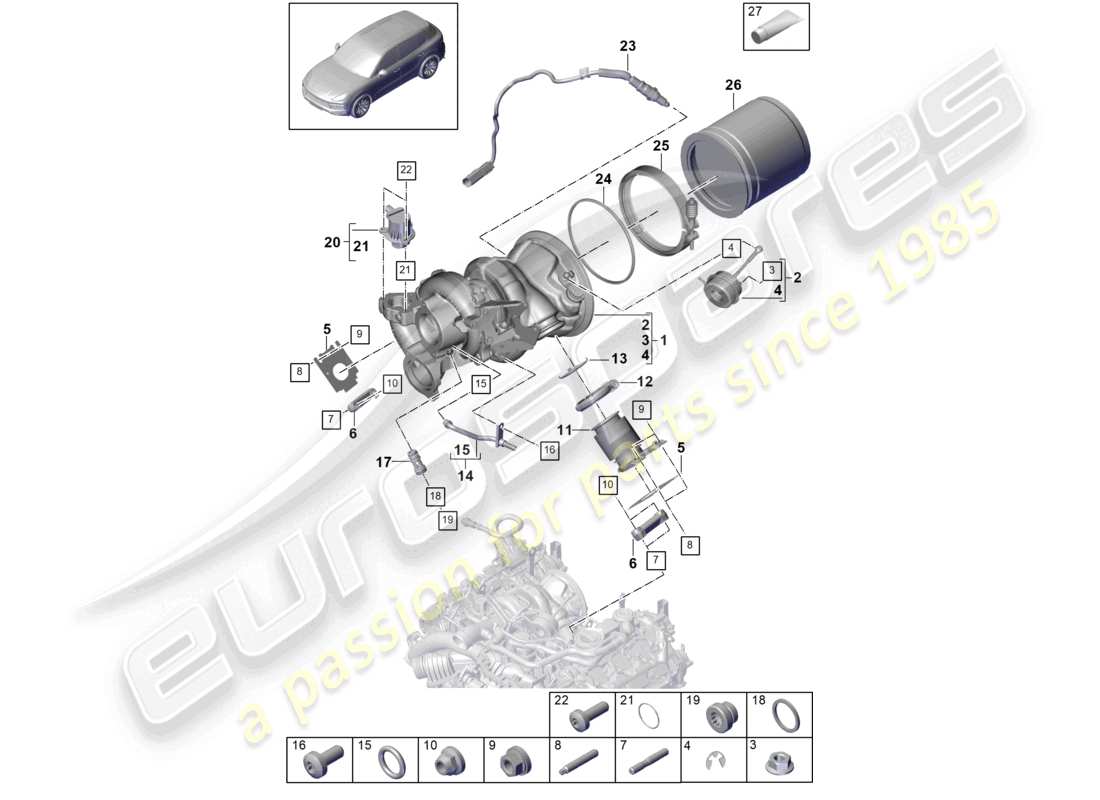 porsche 2024 (cayenne e3 9ya/9yb) abgasturbolader abgaskrümmer lambdasonde teilediagramm