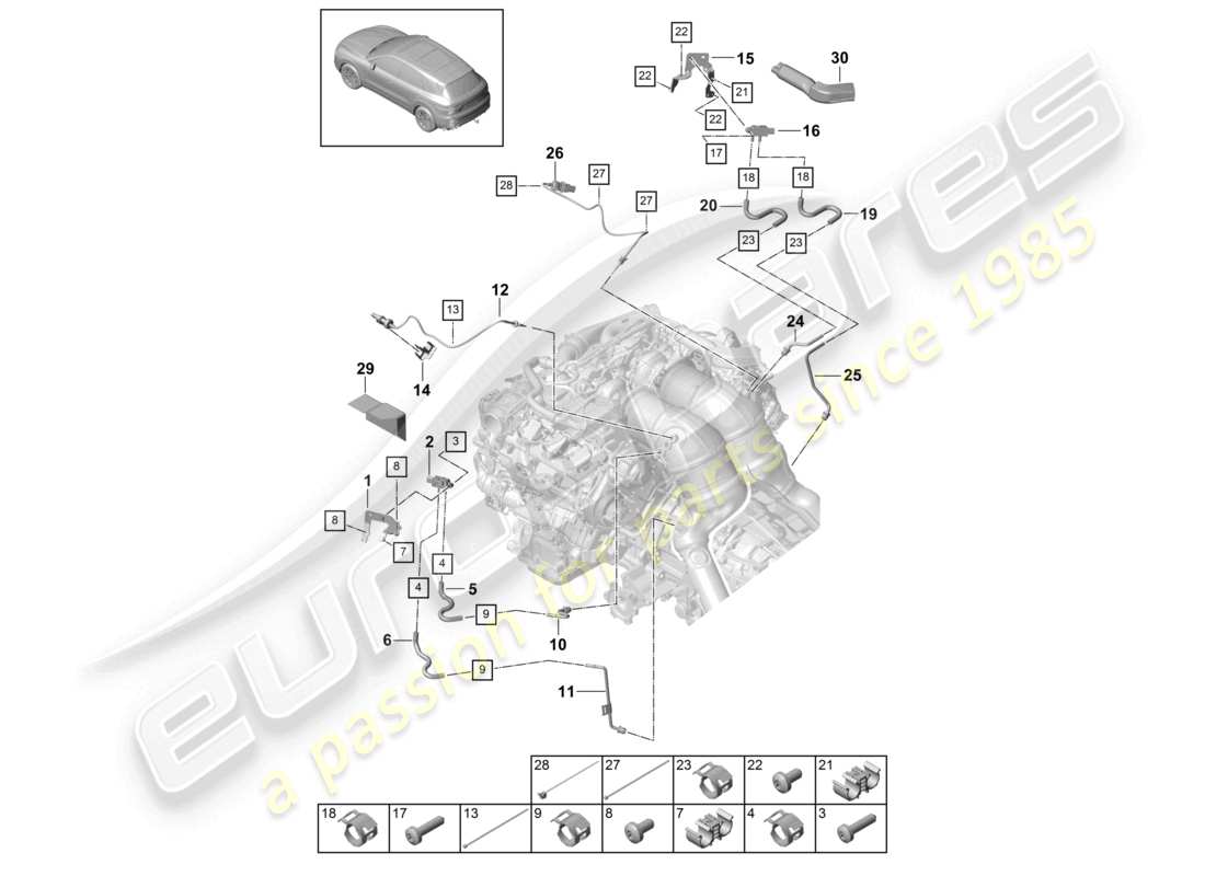 porsche 2023 (cayenne e3 9ya/9yb) steuerleitung mit differenzdruckgeber abgastemperaturgeber teilediagramm