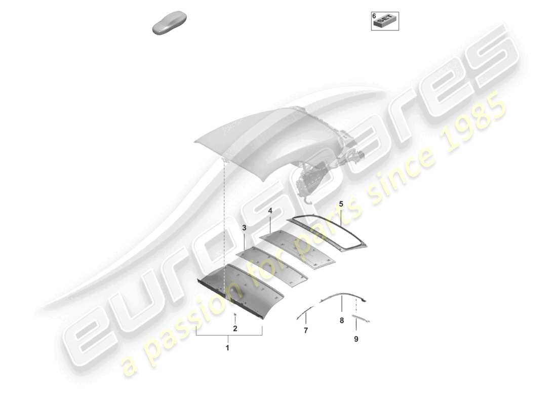 porsche 2024 (992-1) teilediagramm für softtop-dachhimmelverkleidungen