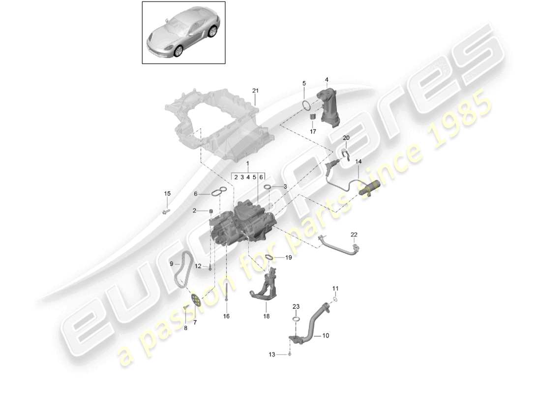 porsche 2025 (718 cayman) motor (öldruck/-schmierung) ölpumpe teilediagramm