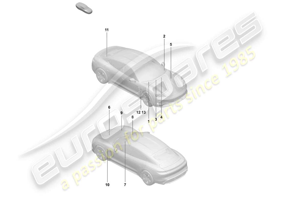 porsche 2025 (taycan 9j1-2) zeichen/hinweise teilediagramm