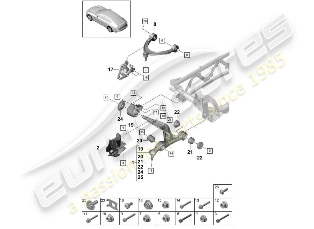 porsche 2021 (panamera 971-1) querlenker vorderachse teilediagramm
