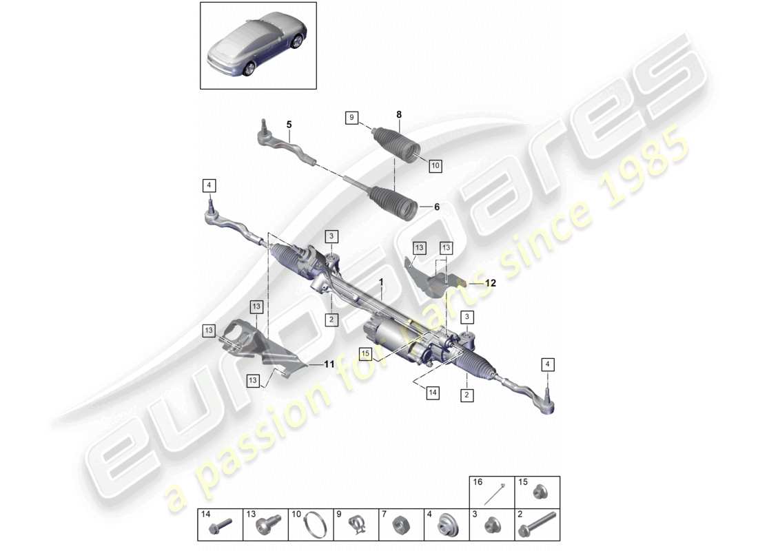 porsche 2021 (panamera 971-1) lenkgetriebe vorderachse teilediagramm