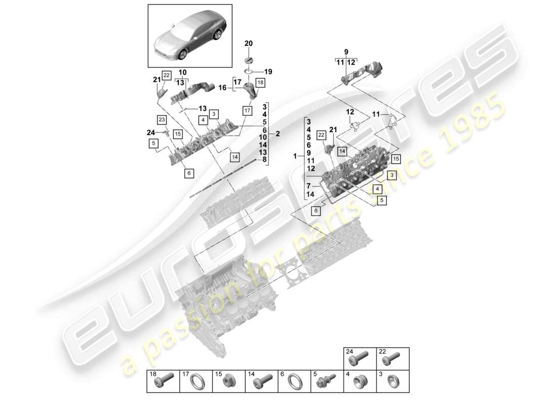 porsche 2021 (panamera 971-1) ventildeckel einzelteile teilediagramm