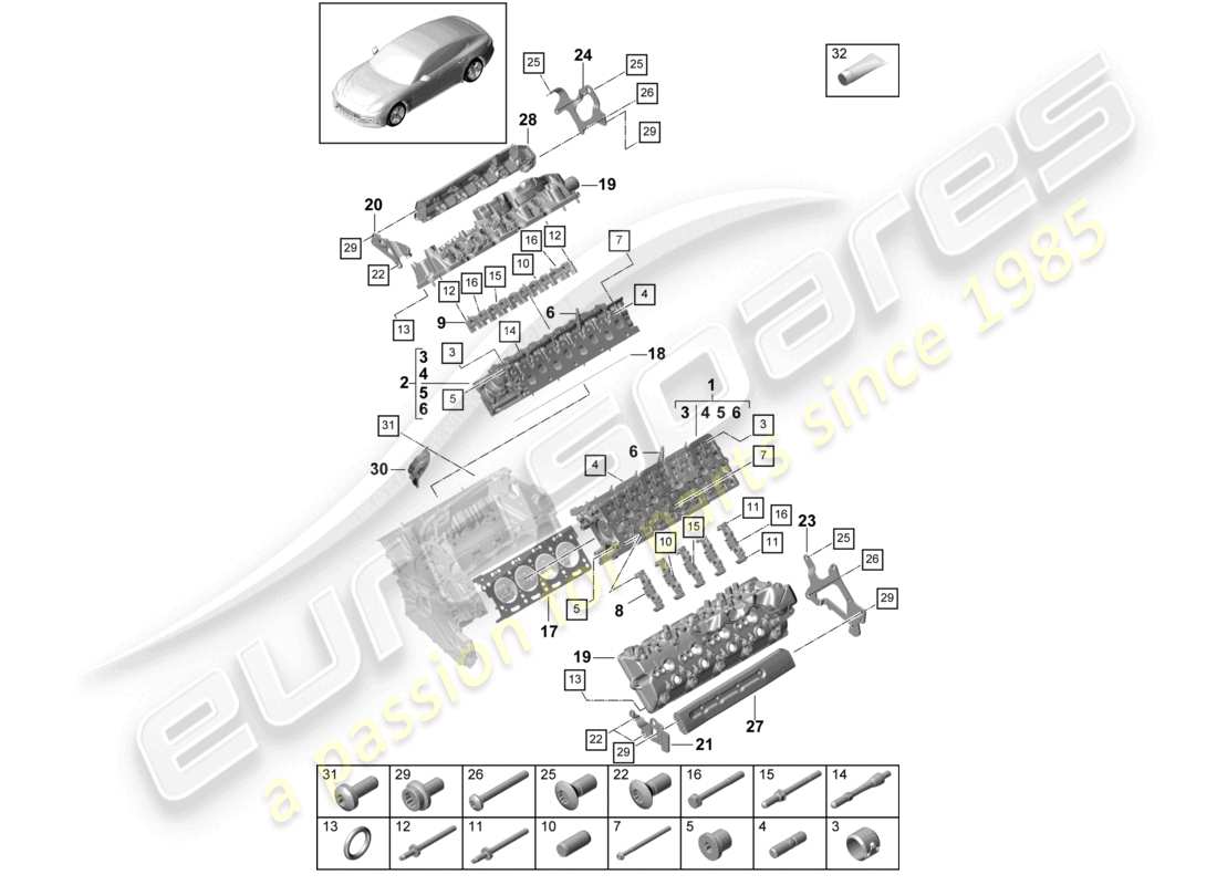 porsche 2021 (panamera 971-1) zylinderkopf teilediagramm
