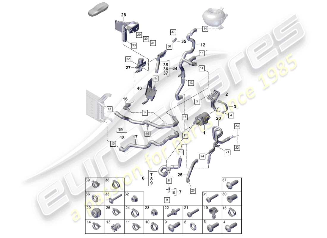 porsche 2025 (cayenne e3 pa) kühlmittelkühlsystem teilediagramm
