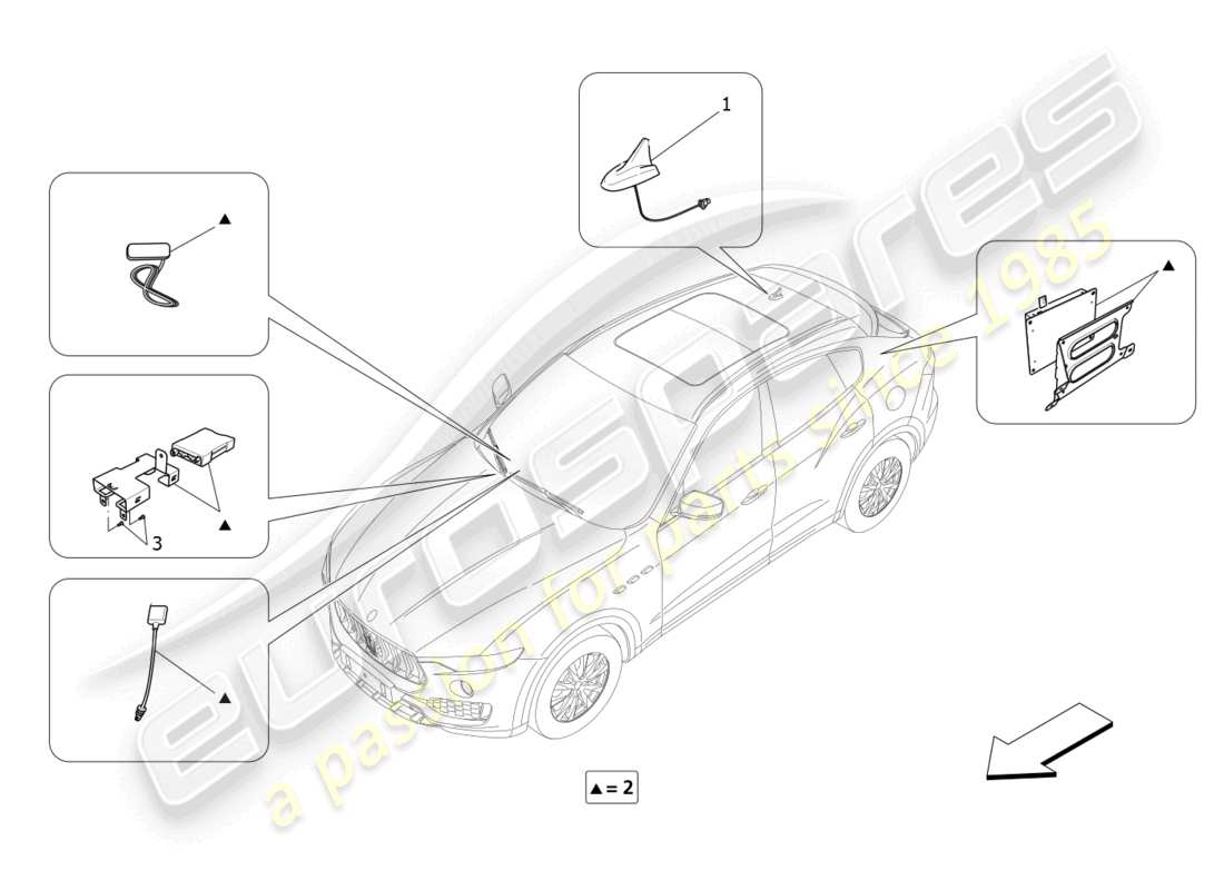 maserati levante zenga (2020) empfangs- und verbindungssystem teilediagramm