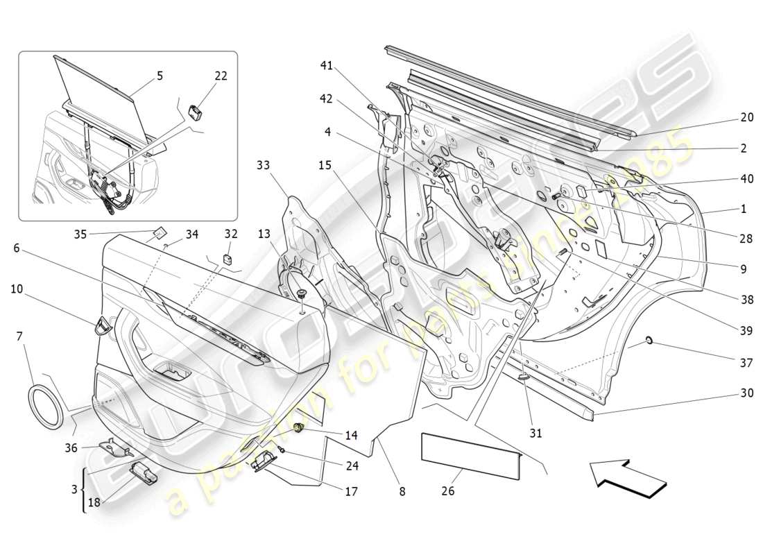 maserati levante trofeo (2020) hintere türen: verkleidungen ersatzteildiagramm