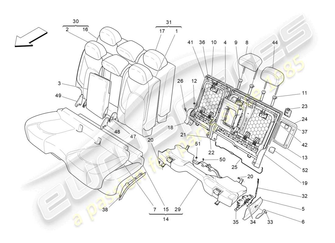 maserati levante (2017) rücksitze: verkleidungen ersatzteildiagramm