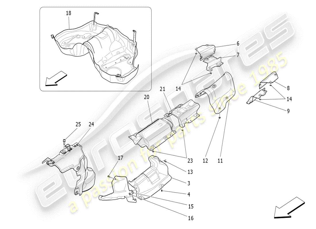 maserati ghibli (2021) wärmeisolierende paneele teilediagramm