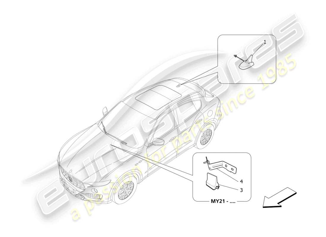 maserati levante tributo (2021) empfangs- und verbindungssystem teilediagramm