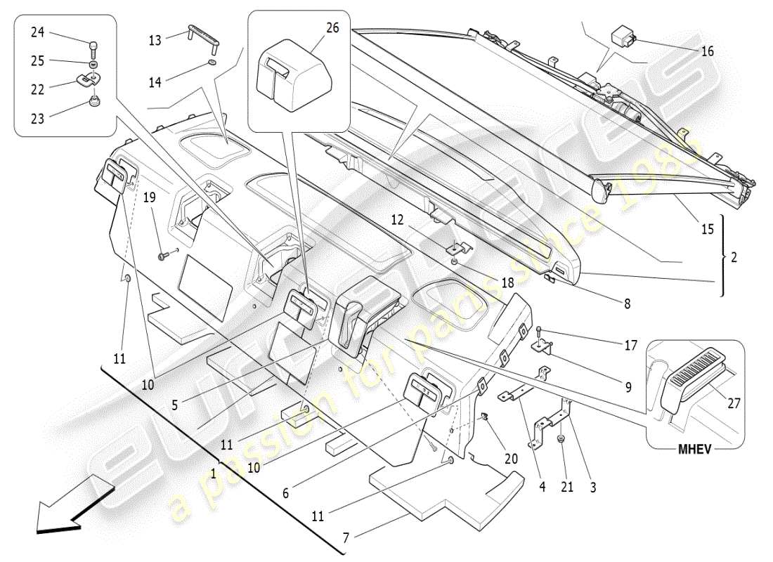 maserati ghibli (2021) hintere hauablage ersatzteildiagramm