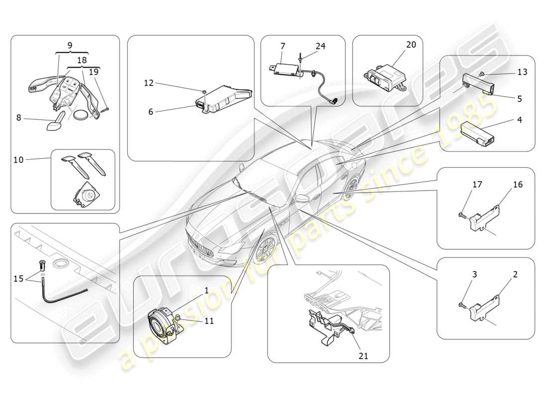 maserati quattroporte (2018) alarm- und wegfahrsperrensystem teilediagramm
