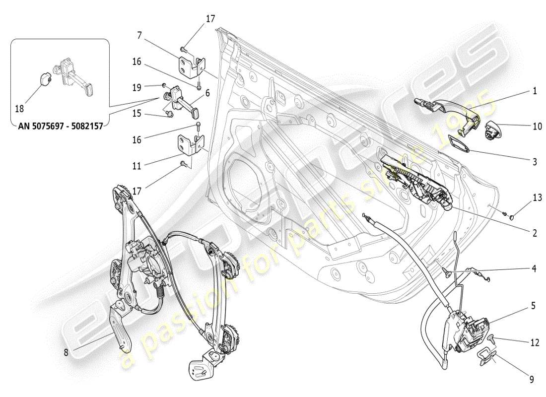 maserati ghibli (2021) hintere türen: mechanismen teilediagramm