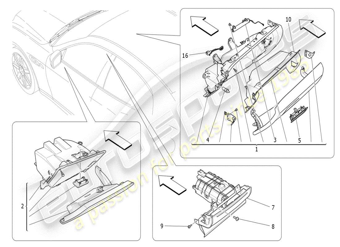 maserati ghibli (2021) handschuhfächer ersatzteildiagramm