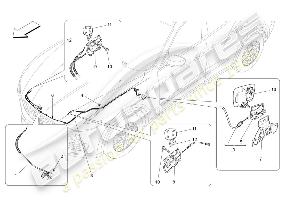 maserati levante trofeo (2020) öffnungstaste für vorderen deckel ersatzteildiagramm