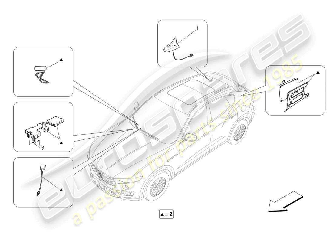 maserati levante trofeo (2020) empfangs- und verbindungssystem teilediagramm