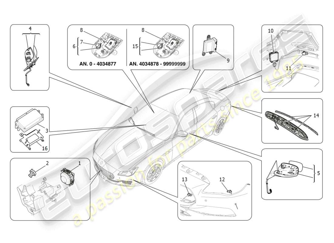 maserati quattroporte (2018) fahrassistenzsystem teilediagramm