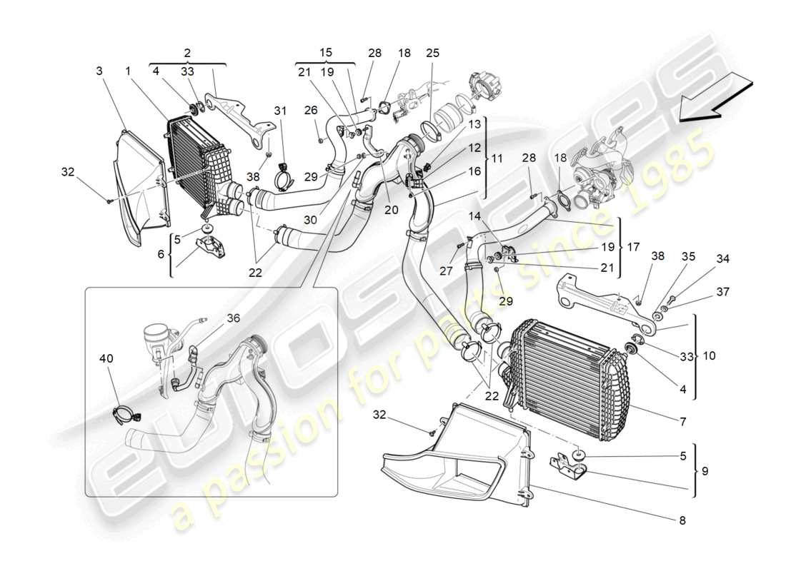 maserati levante (2017) ladeluftkühlersystem - teilediagramm