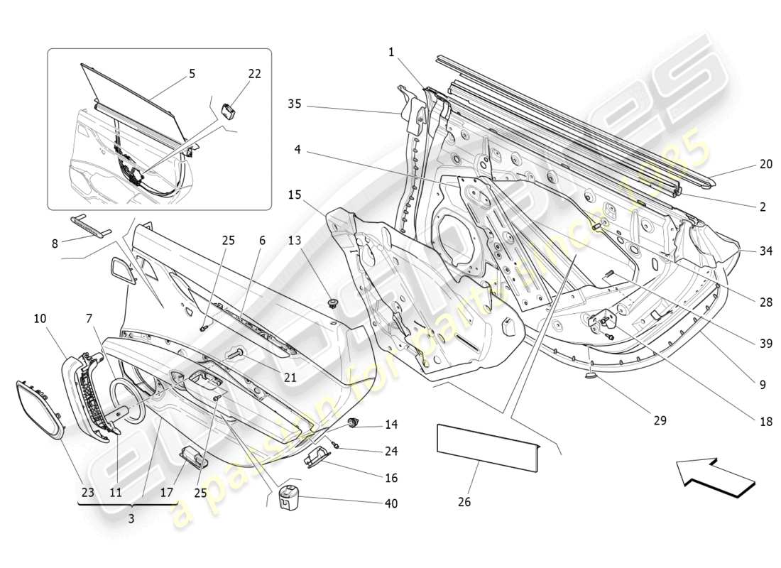 maserati quattroporte (2018) hintere türen: verkleidungen ersatzteildiagramm