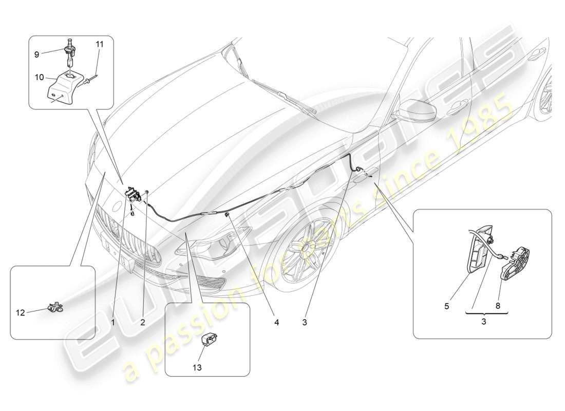 maserati quattroporte (2018) öffnungstaste für vorderen deckel ersatzteildiagramm