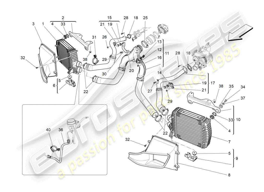 maserati levante (2017) ladeluftkühlersystem - teilediagramm