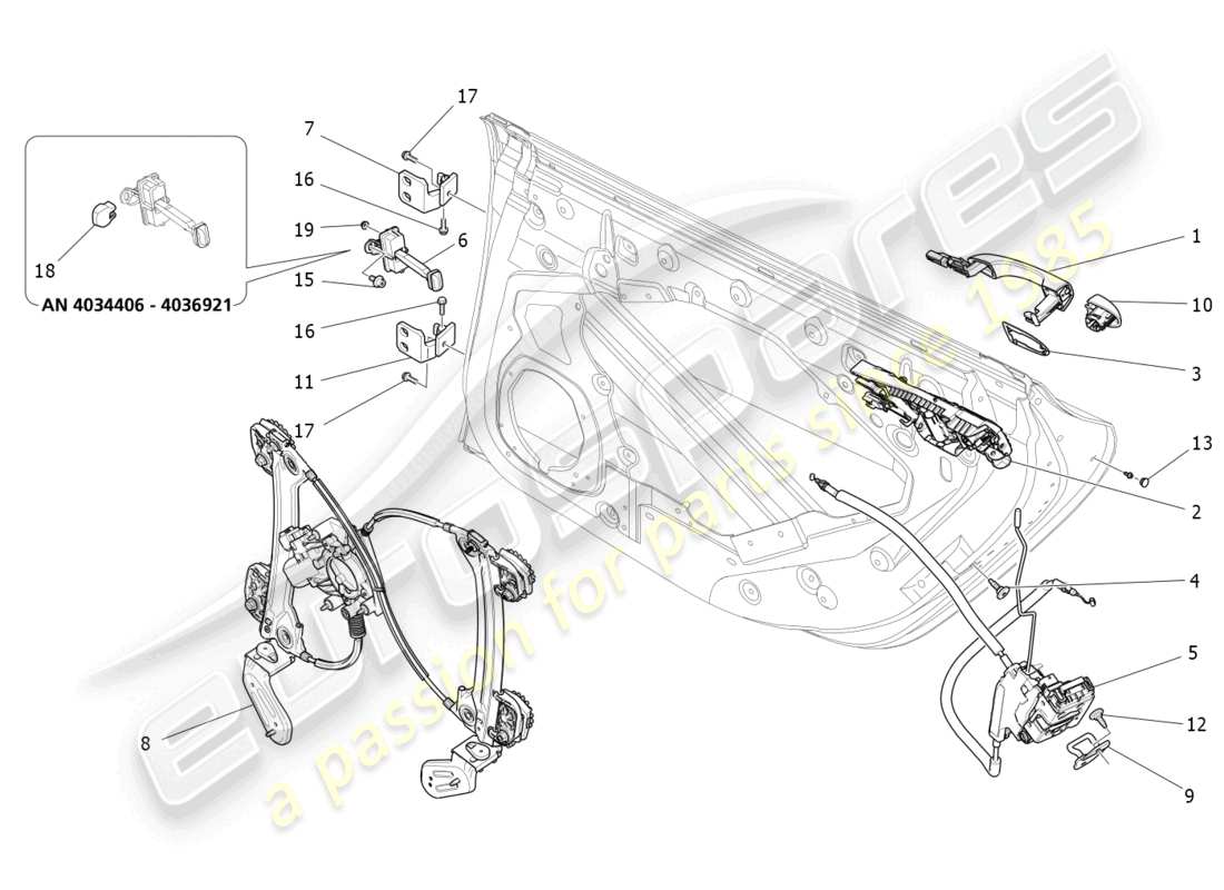 maserati quattroporte (2018) hintere türen: mechanismen teilediagramm
