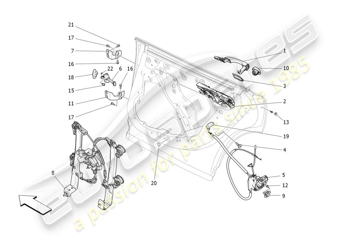 maserati levante (2017) hintere türen: mechanismen teilediagramm