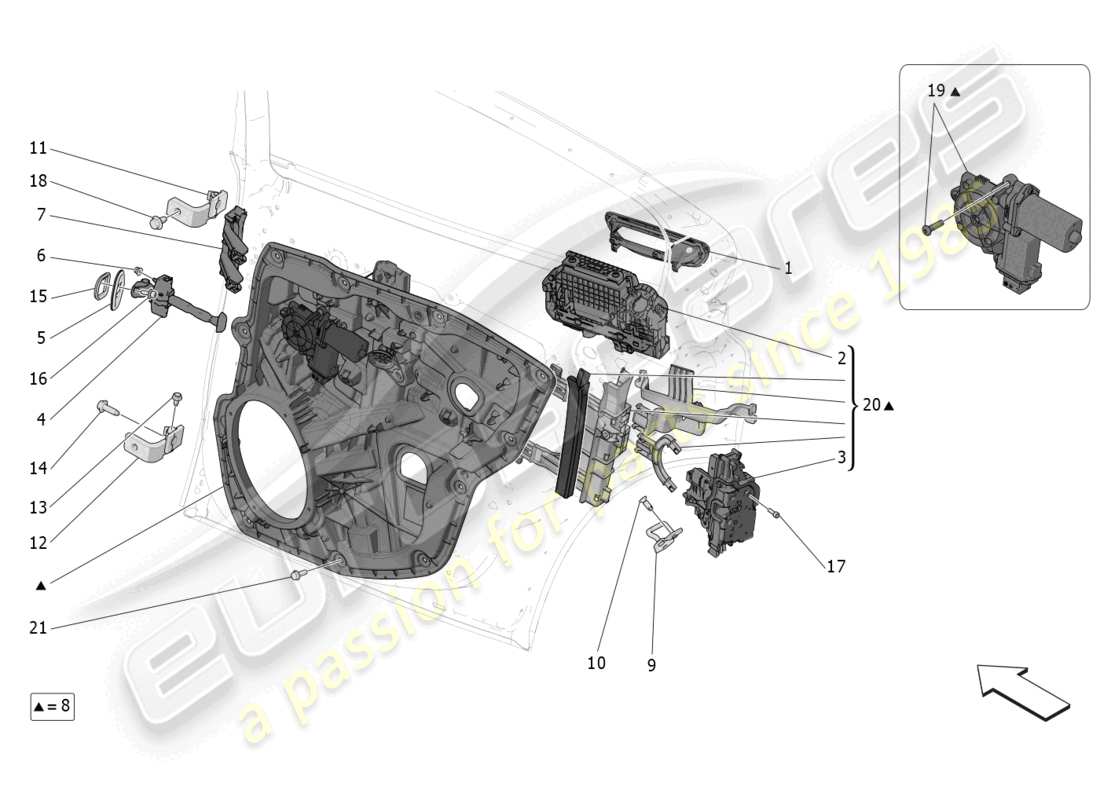 maserati grecale trofeo (2023) hintere türen: mechanismen teilediagramm