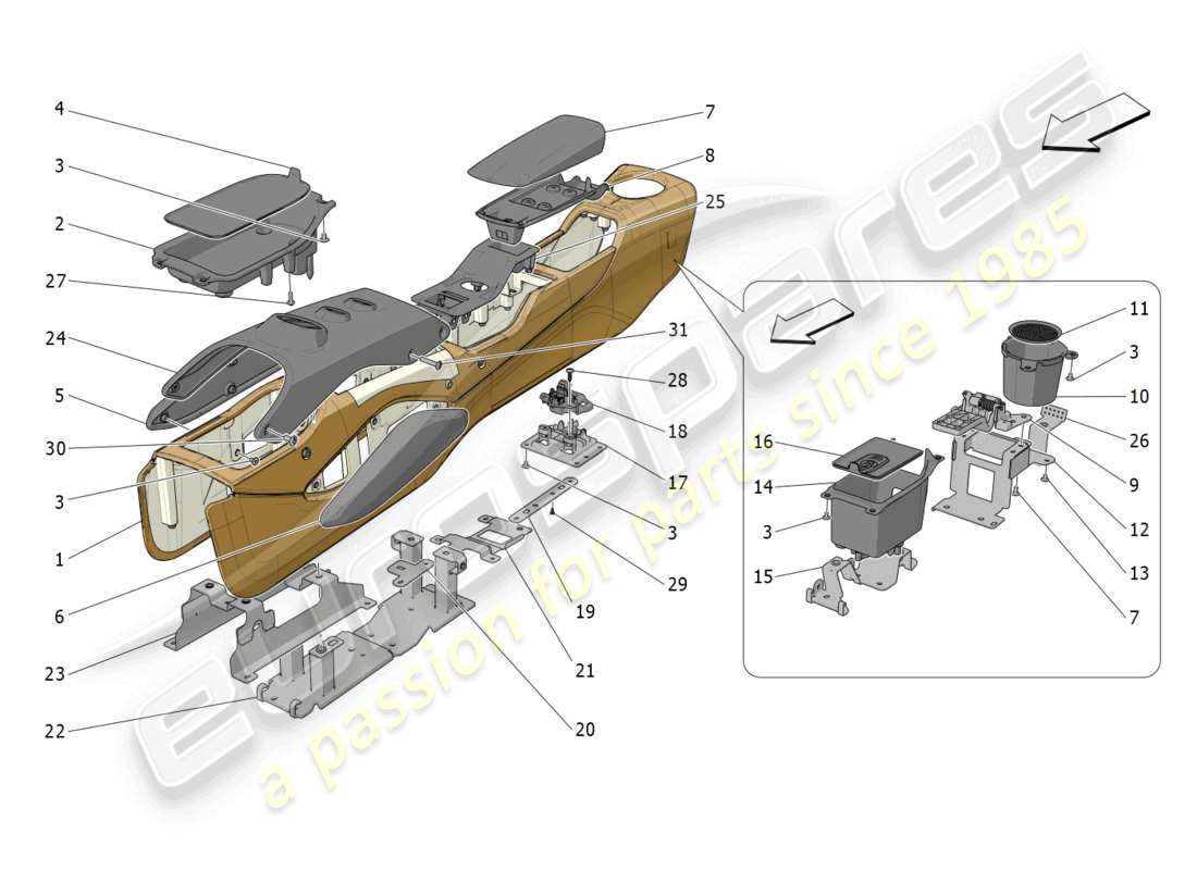 maserati mc20 cielo (2023) zubehörkonsole und mittelkonsole teilediagramm