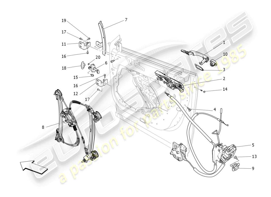 maserati levante modena (2022) vordere türen: mechanismen teilediagramm