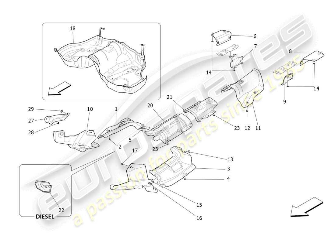 maserati levante modena (2022) wärmeisolierende paneele teilediagramm