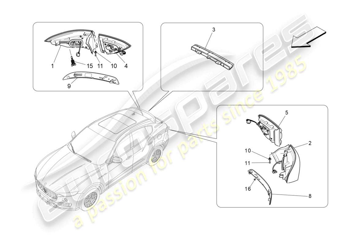 maserati levante modena (2022) rücklichtkombinationen ersatzteildiagramm