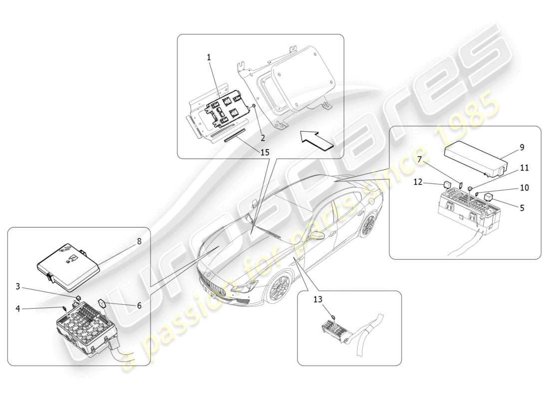 maserati quattroporte (2018) relais, sicherungen und kästen teilediagramm