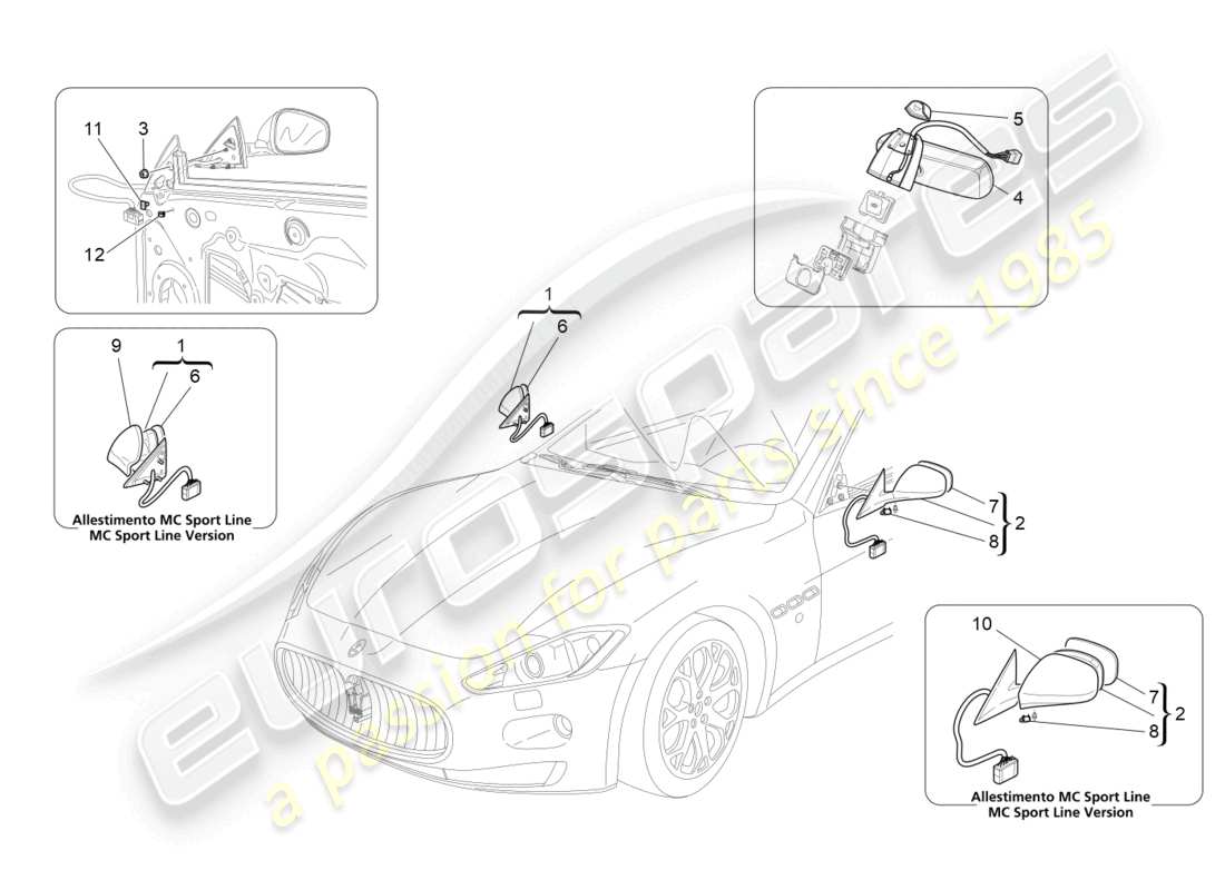 maserati grancabrio mc (2013) innen- und aussenrückspiegel teilediagramm