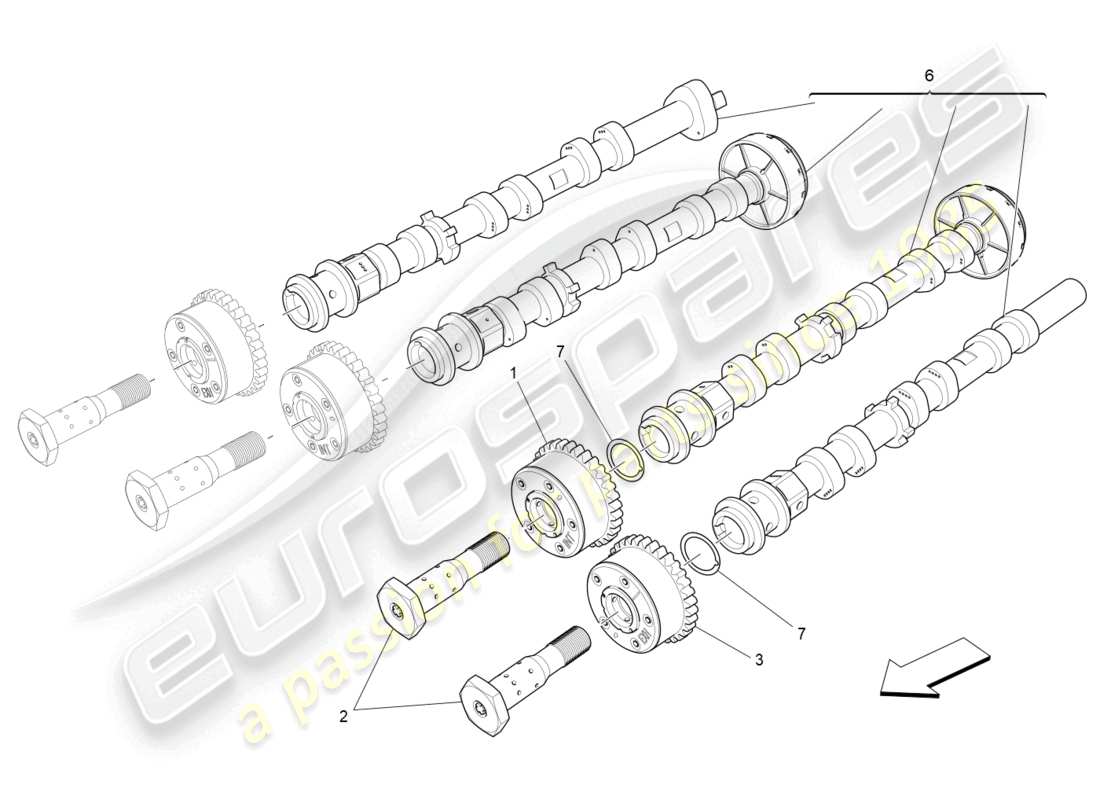 maserati levante modena (2022) nockenwellen des linken zylinderkopfes teilediagramm