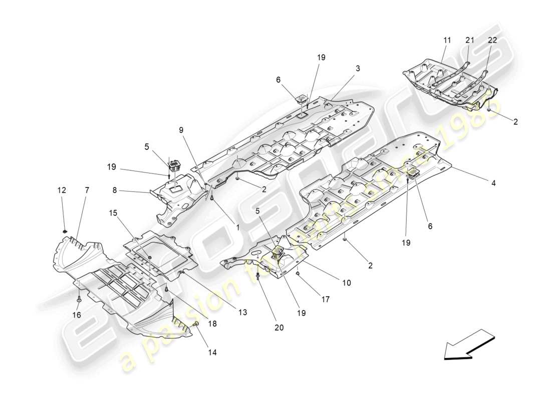 maserati levante modena (2022) unterboden- und unterflurschutz teilediagramm