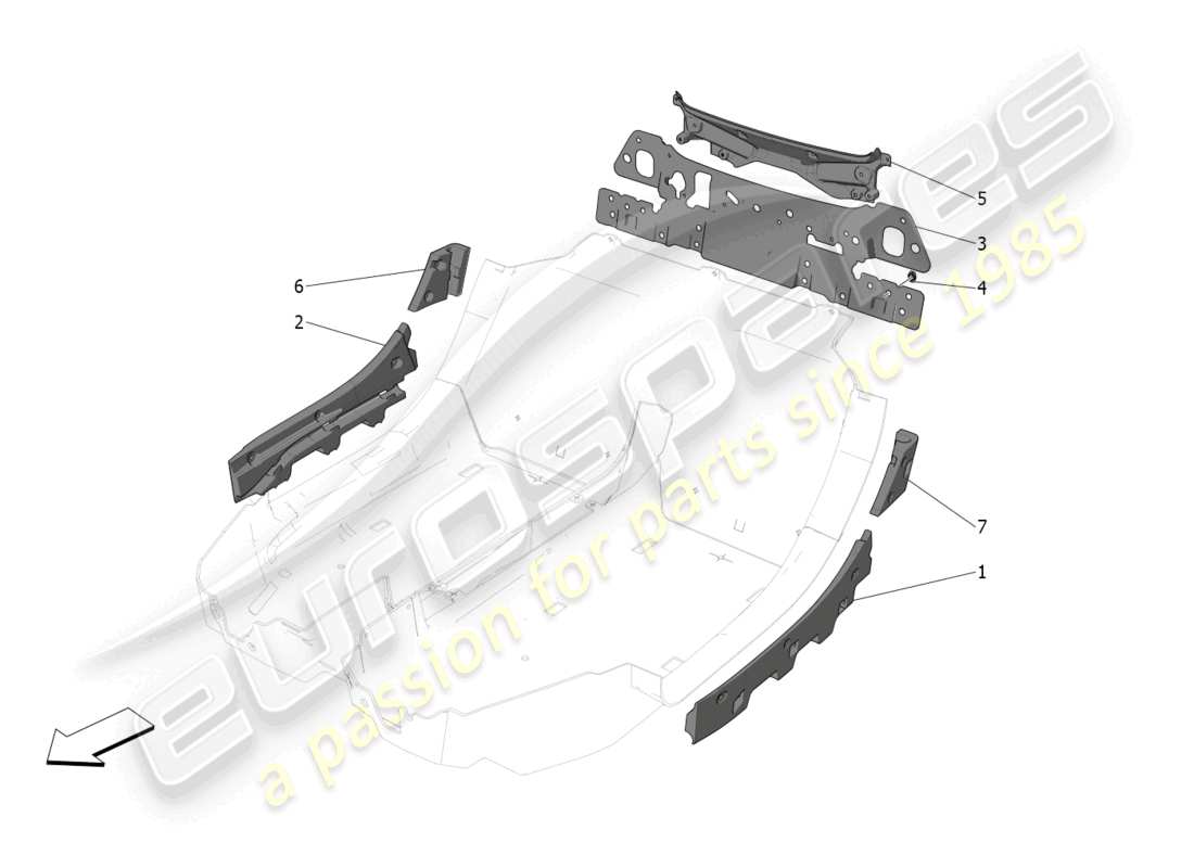 maserati mc20 (2022) schalldämmplatten im fahrzeuginnenraum teilediagramm