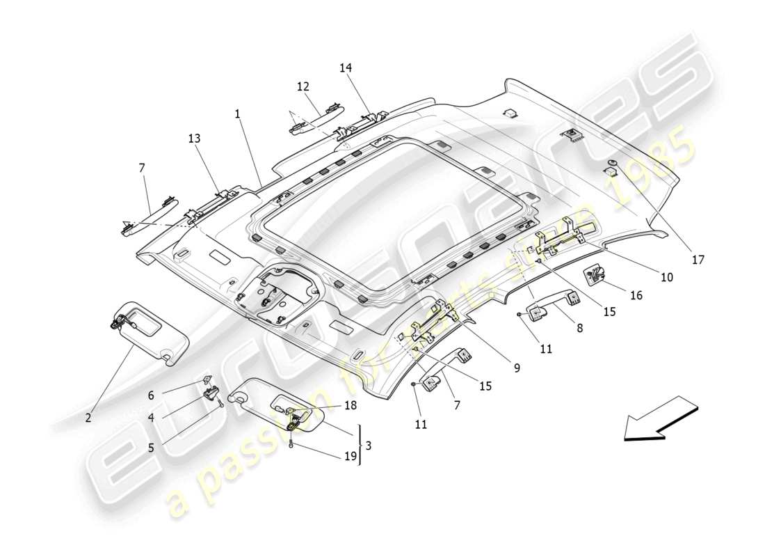 maserati levante modena s (2022) dach- und sonnenblenden ersatzteildiagramm